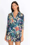 Johnny Was Sunrise Surf Swim Resort Cover Up Long Dress V Neck Flower Blue NEW