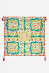 Johnny Was Rivoray Scarf Kaleidoscopic Sky Blue Flower Square Silk Tassel New