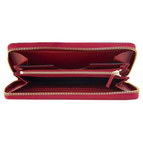 GUCCI Blooms GG Supreme Red Trim Blue Navy Flowers Zip Around Purse Wallet New