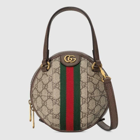 Gucci Small Basketball Red Brown Stripe Round Canvas Leather Handbag Bag New