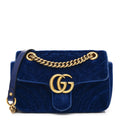 Gucci Velvet Matelasse Small GG Marmont Shoulder Bag Cobalt Blue Handbag New