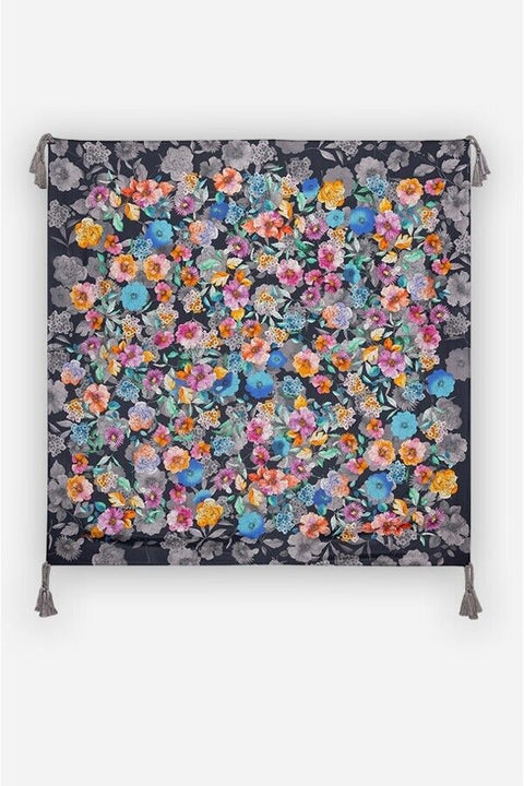 Johnny Was Fall Dance Scarf Flower Silk Tassel Floral Black Pink Grey Large New