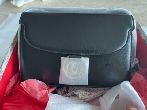 Gucci Black Ring Michel GG Handbag Azalea Calf Leather Gold Bag Italy Purse NEW