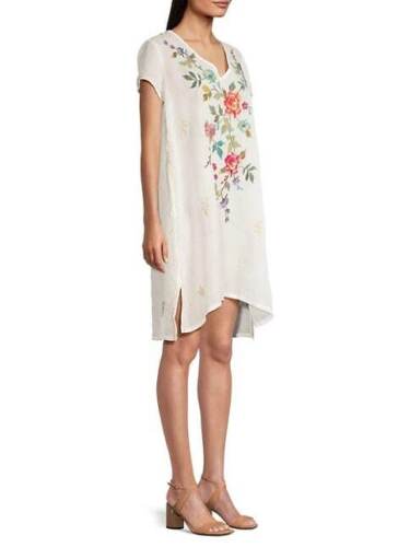 Johnny Was Adele Drape Tunic Dress Floral Embroid Flowers Plaid Viscose Blue New