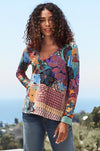 Johnny Was Madison Favorite V Neck Swing Tee Floral Purple Special Shirt Top New