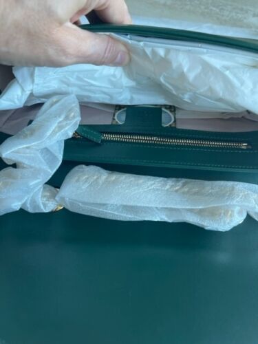 Gucci Rajah Chain Shoulder Bag Leather Medium Gold Dark Green Handbag Vitello NEW