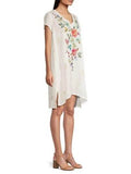 Johnny Was Adele Drape Tunic Dress Floral Embroid Flowers White Ramie New