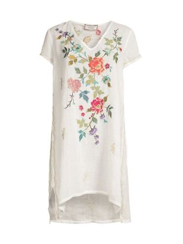 Johnny Was Adele Drape Tunic Dress Floral Embroid Flowers Plaid Viscose Blue New