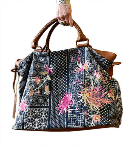 Johnny Was Molly Overnight Tote Bag Weekender Leather Handbag Purse Black NEW