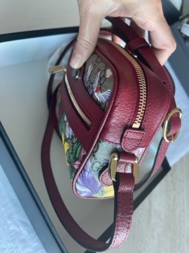 Gucci Ophidia Red Flora Small Camera Leather Canvas Flower Handbag Bag Italy New