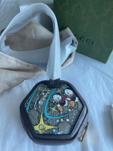 GUCCI GG Disney X Donald Duck Zip Around Marmont Brown Italy Coin Bag Purse NEW