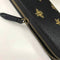 Gucci Black Leather Large Long Wallet Zip Around Gold Oro Bee Star Italy NEW