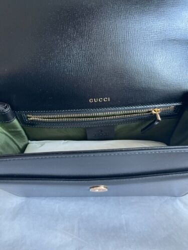 Gucci Black Ring Michel GG Handbag Azalea Calf Leather Gold Bag Italy Purse NEW