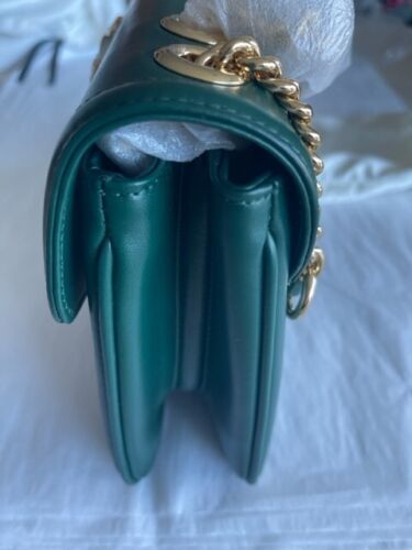 Gucci Rajah Chain Shoulder Bag Leather Medium Gold Dark Green Handbag Vitello NEW