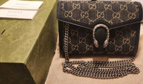 Gucci Dionysus GG Mini Shoulder Bag Cotton Black Denim Handbag Purse Italy NEW