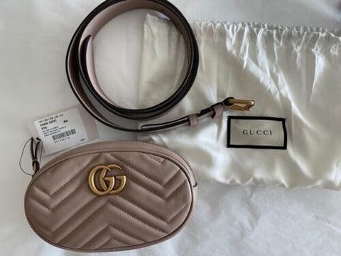 Gucci GG Marmont Belt Bag Matelasse Leather Gold Handbag Chevron Rose Bag New