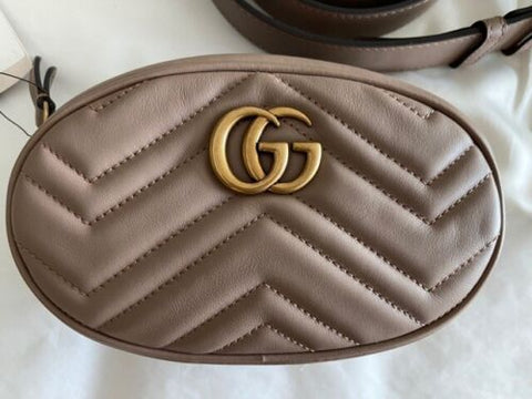 Gucci GG Marmont Belt Bag Matelasse Leather Gold Handbag Chevron Rose Bag New