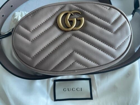 Gucci GG Marmont Belt Bag Matelasse Leather Gold Handbag Chevron Rose Bag New