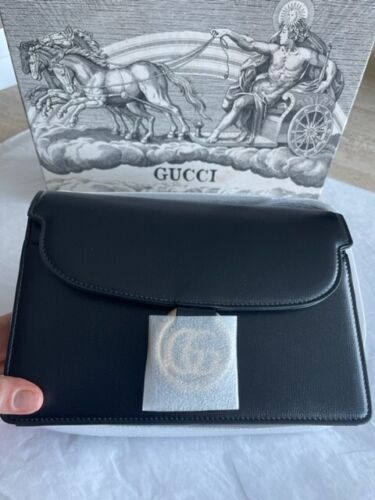Gucci Black Ring Michel GG Handbag Azalea Calf Leather Gold Bag Italy Purse NEW