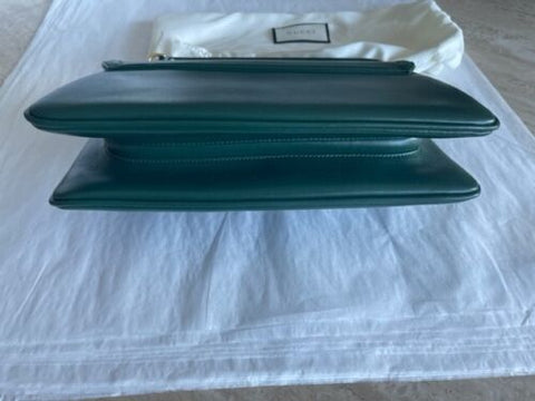 Gucci Rajah Chain Shoulder Bag Leather Medium Gold Dark Green Handbag Vitello NEW