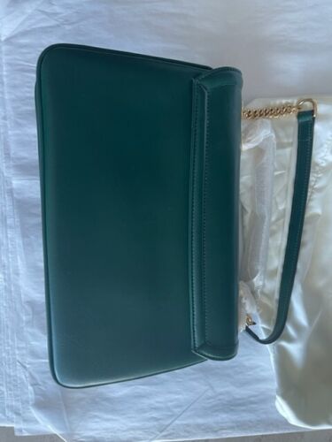 Gucci Rajah Chain Shoulder Bag Leather Medium Gold Dark Green Handbag Vitello NEW