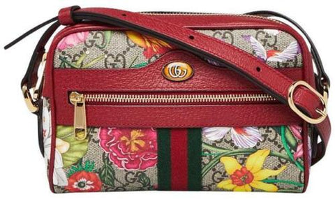 Gucci Ophidia Red Flora Small Camera Leather Canvas Flower Handbag Bag Italy New