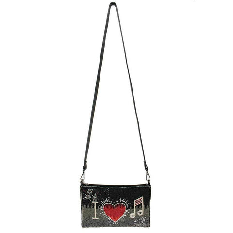Mary Frances I Love Music Zip Heart Red Silver Black Crossbody Handbag Bag New