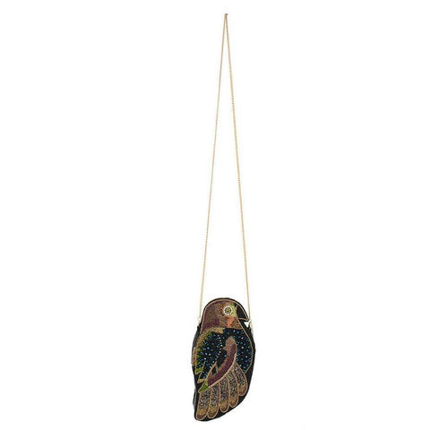 Mary Frances Out On A Limb Crossbody Parrot Bird Handbag Brown Purse Bag NEW