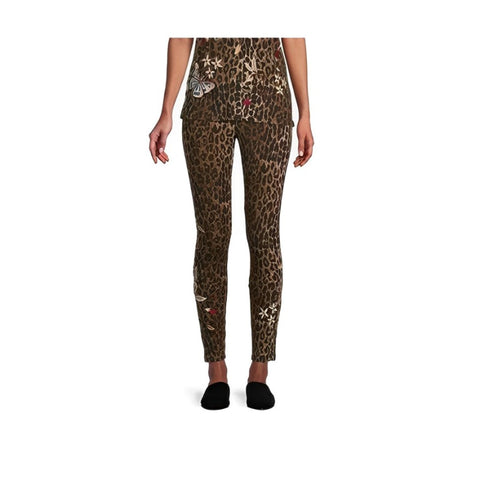 Johnny Was Legging Penelope Leggings Leopard Embroidery Floral Pants Medium NEW