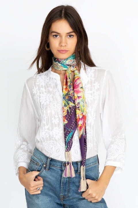 Johnny Was Topiary Puff Sleeve Floral Pink Violet Shirt Top Flower Knit Tee New