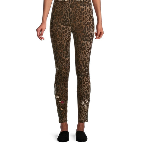 Johnny Was Legging Penelope Leggings Leopard Embroidery Floral Pants Medium NEW