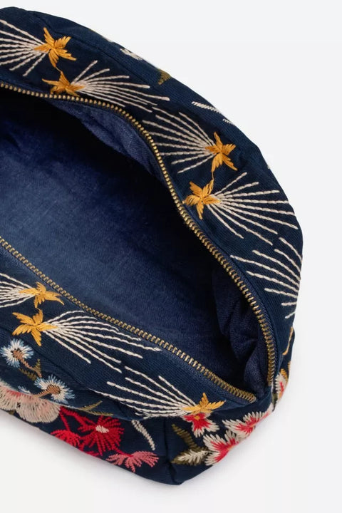 Johnny Was Lissa Cotton Make Up Bag Velvet Cosmetic Case Handbag Purse Blue NEW