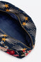 Johnny Was Lissa Cotton Make Up Bag Velvet Cosmetic Case Handbag Purse Blue NEW