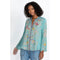 Johnny Was ALLBEE Blouse Marine Blue Long Shirt Top Flower Embroidery NEW