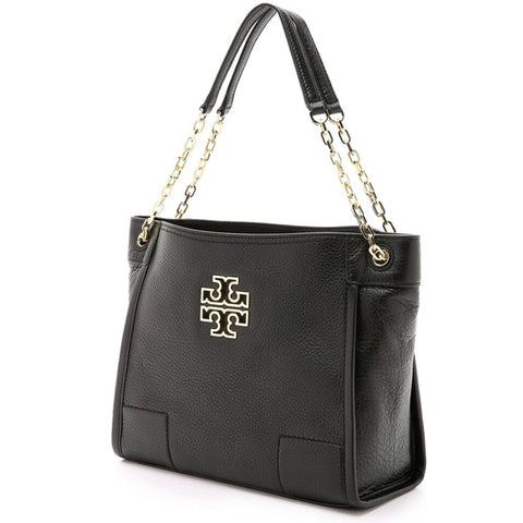 Tory Burch Small Britten Leather Tote Bag Black Handbag Shoulder Bag Purse New