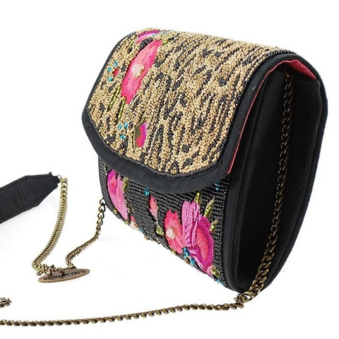 Mary Frances Gone Animal Floral Black Special Crossbody Bag Red Handbag Purse NEW