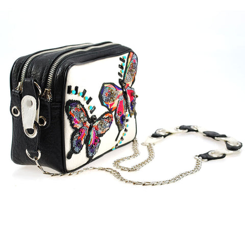 Mary Frances Flighty Dragonfly White Crossbody Butterfly Handbag Black Bag New