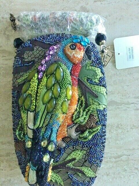 Mary Frances Chatterbox Bird Parrot Green Special Beaded Bag Handbag Purse NEW