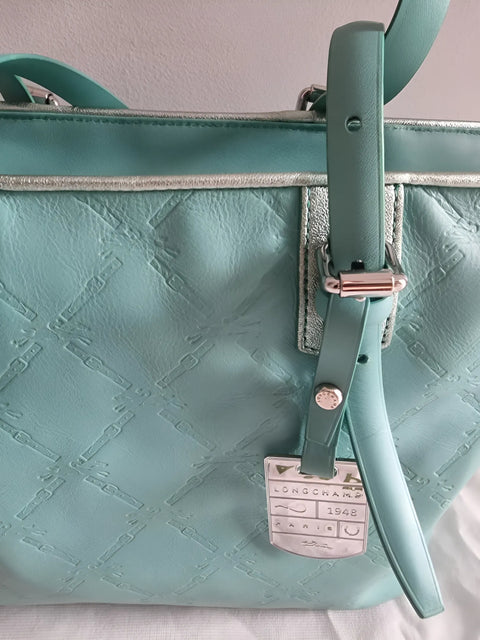 Longchamp Lm Cuir Large Tote Blue Lagoon Shoulder Bag Leather Handbag Purse New