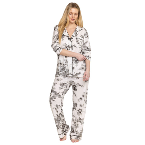 Johnny Was Carly Dreamer Ivory White PJ Set Floral Home Lounge Sleepwear 2 pc L NEW