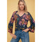 Johnny Was Delfino V Neck Kimono Sleeve Tee Flowers Blue Top Floral Shirt New