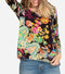 Johnny Was Black Dreamer Favorite Long Sleeve V Neck Swing Tee Floral Shirt New