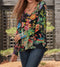 Johnny Was Black Dreamer Favorite Long Sleeve V Neck Swing Tee Floral Shirt New