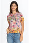 Johnny Was Topiary Puff Sleeve Floral Pink Shirt Top Flower Knit Tee New