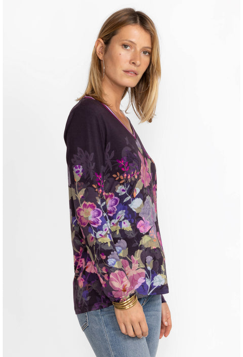 Johnny Was Janie Favorite Valeria Long Floral Special Tee Purple Top Shirt NEW