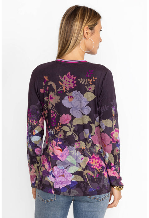 Johnny Was Janie Favorite Valeria Long Floral Special Tee Purple Top Shirt NEW