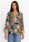 Johnny Was Janie Favorite V Neck Kimono Sleeve Swing Tee Wild Plus Blue Shirt New