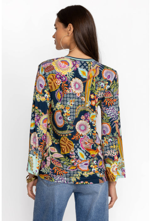 Johnny Was Janie Favorite V Neck Kimono Sleeve Swing Tee Wild Plus Blue Shirt New