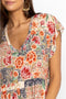 Johnny Was Aztec Flower Tiered Hem Dress Red Floral Short Flowers XXL Beige NEW