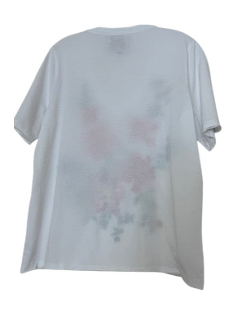 Johnny Was Celiora Raw Hem Tee Short Floral Embroidery Cotton Shirt White Top NEW